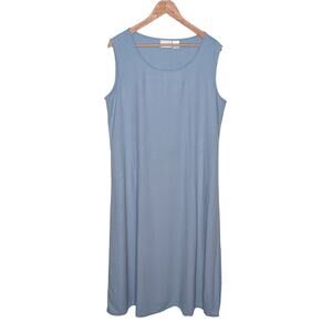 The Vermont Country Store Sleeveless Popover Dress L Linen Blend Relaxed Blue